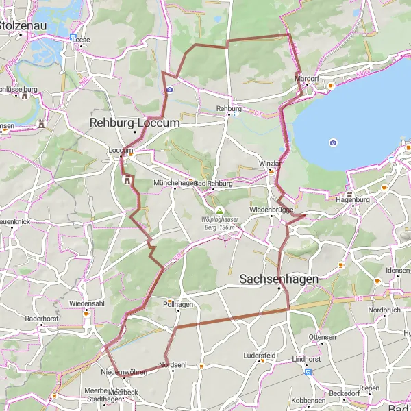 Map miniature of "Weser Gravel Adventure" cycling inspiration in Hannover, Germany. Generated by Tarmacs.app cycling route planner