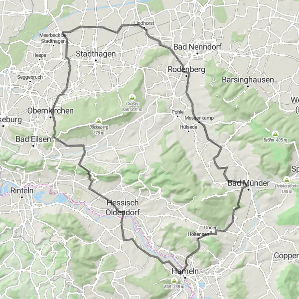 Map miniature of "Mündersburg Epic Road Ride" cycling inspiration in Hannover, Germany. Generated by Tarmacs.app cycling route planner