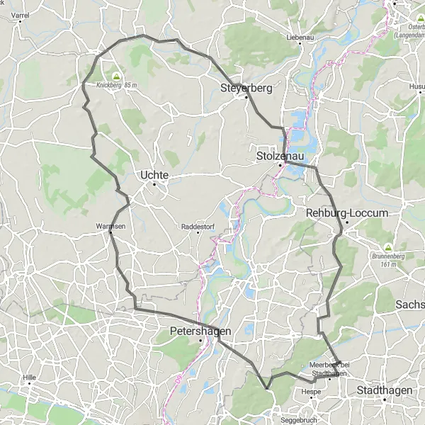 Map miniature of "Warmsen Adventure" cycling inspiration in Hannover, Germany. Generated by Tarmacs.app cycling route planner