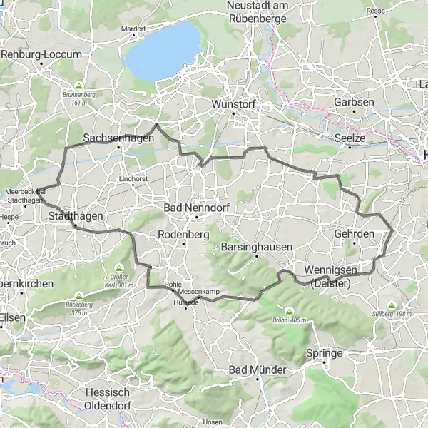 Map miniature of "Deister Loop" cycling inspiration in Hannover, Germany. Generated by Tarmacs.app cycling route planner