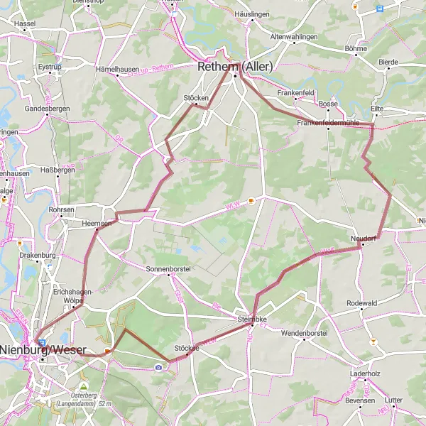 Map miniature of "Gravel Adventure" cycling inspiration in Hannover, Germany. Generated by Tarmacs.app cycling route planner