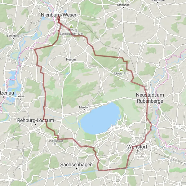 Map miniature of "Weser Valley Gravel Ride" cycling inspiration in Hannover, Germany. Generated by Tarmacs.app cycling route planner