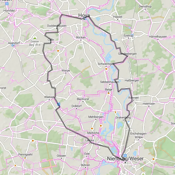Karten-Miniaturansicht der Radinspiration "Die Weserufer-Tour" in Hannover, Germany. Erstellt vom Tarmacs.app-Routenplaner für Radtouren
