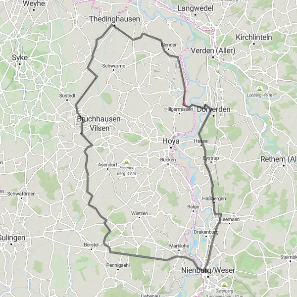 Map miniature of "Journey through Naturpark Steinhuder Meer" cycling inspiration in Hannover, Germany. Generated by Tarmacs.app cycling route planner