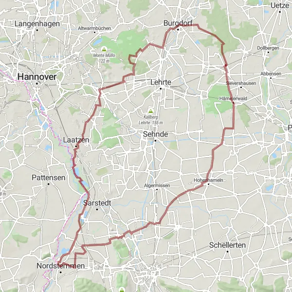 Map miniature of "Barnten Explorer Gravel Loop" cycling inspiration in Hannover, Germany. Generated by Tarmacs.app cycling route planner