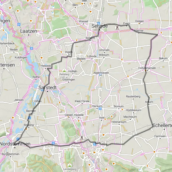 Map miniature of "Giften Road Loop" cycling inspiration in Hannover, Germany. Generated by Tarmacs.app cycling route planner