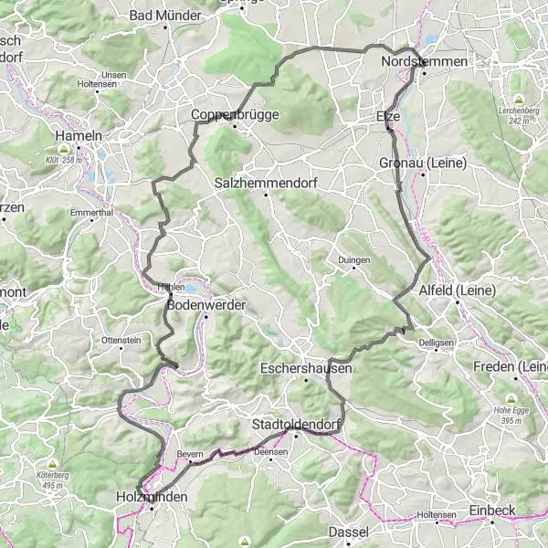 Map miniature of "Burg Poppenburg Loop" cycling inspiration in Hannover, Germany. Generated by Tarmacs.app cycling route planner