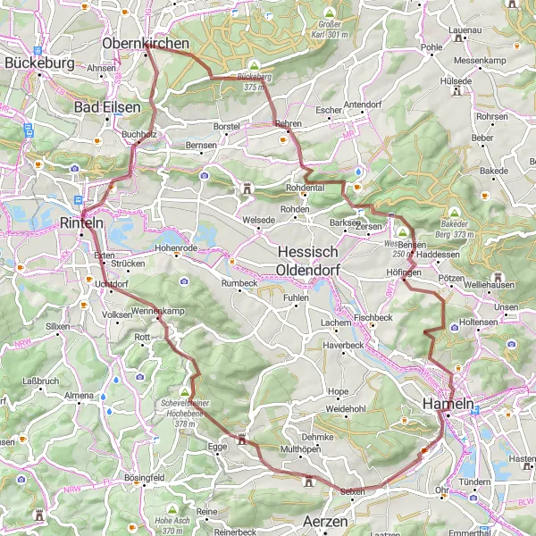 Karten-Miniaturansicht der Radinspiration "Blick auf die Berge von Obernkirchen" in Hannover, Germany. Erstellt vom Tarmacs.app-Routenplaner für Radtouren