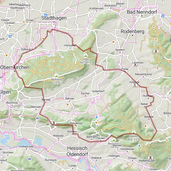 Karten-Miniaturansicht der Radinspiration "Gravel Tour um Obernkirchen" in Hannover, Germany. Erstellt vom Tarmacs.app-Routenplaner für Radtouren