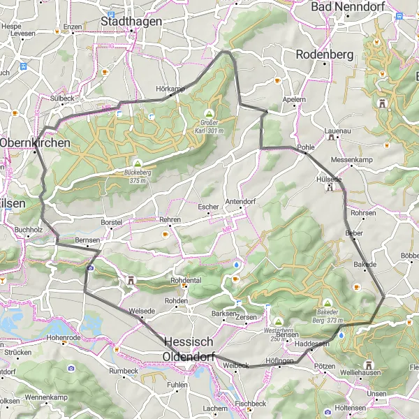 Map miniature of "Road Route 1" cycling inspiration in Hannover, Germany. Generated by Tarmacs.app cycling route planner