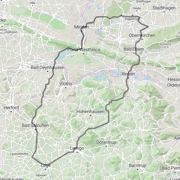 Karten-Miniaturansicht der Radinspiration "Zwischen den Bergen: Rinteln - Porta Westfalica" in Hannover, Germany. Erstellt vom Tarmacs.app-Routenplaner für Radtouren