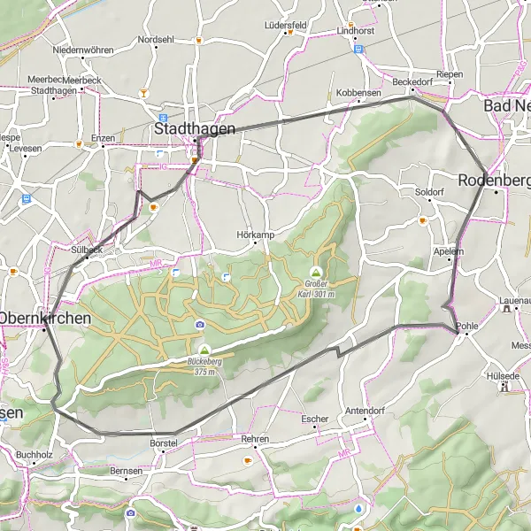 Karten-Miniaturansicht der Radinspiration "Radtour von Obernkirchen nach Fernblick III" in Hannover, Germany. Erstellt vom Tarmacs.app-Routenplaner für Radtouren