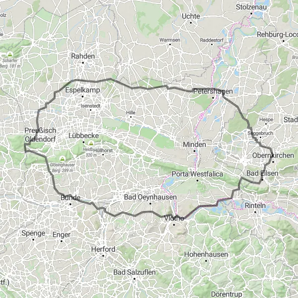 Map miniature of "The Vlotho Adventure" cycling inspiration in Hannover, Germany. Generated by Tarmacs.app cycling route planner