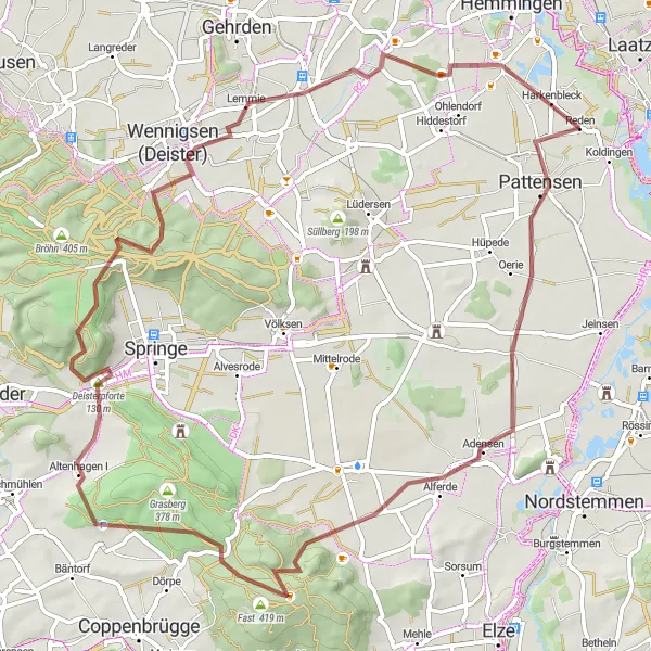 Karten-Miniaturansicht der Radinspiration "Gravel-Tour ab Pattensen durch den Deister" in Hannover, Germany. Erstellt vom Tarmacs.app-Routenplaner für Radtouren