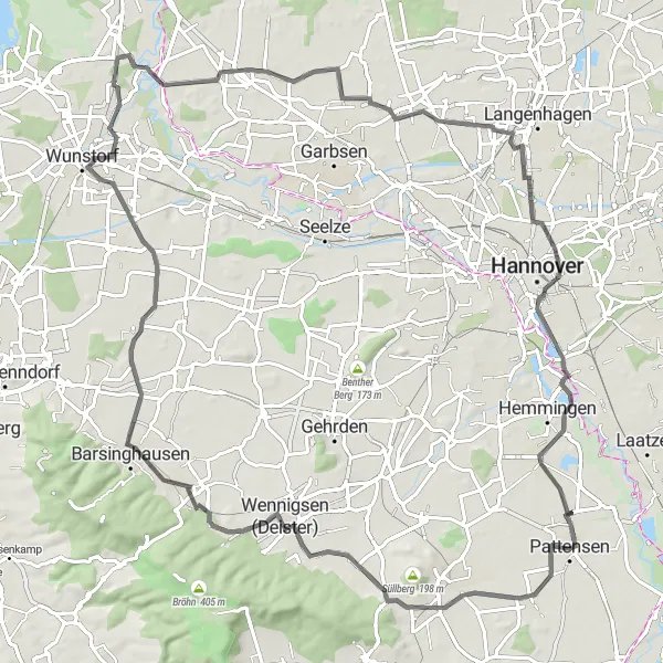 Karten-Miniaturansicht der Radinspiration "Hannover Hills Road Circuit" in Hannover, Germany. Erstellt vom Tarmacs.app-Routenplaner für Radtouren