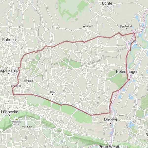 Map miniature of "Raddestorf to Diepenau Backroad" cycling inspiration in Hannover, Germany. Generated by Tarmacs.app cycling route planner