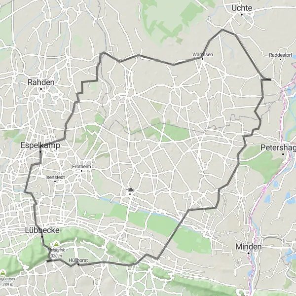 Map miniature of "Heidbrink to Warmsen Road Cycling Route" cycling inspiration in Hannover, Germany. Generated by Tarmacs.app cycling route planner