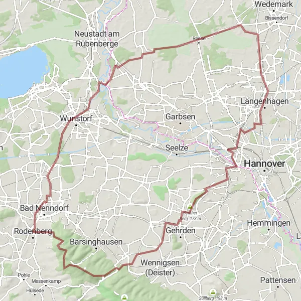 Map miniature of "Discovering the Weser Valley" cycling inspiration in Hannover, Germany. Generated by Tarmacs.app cycling route planner