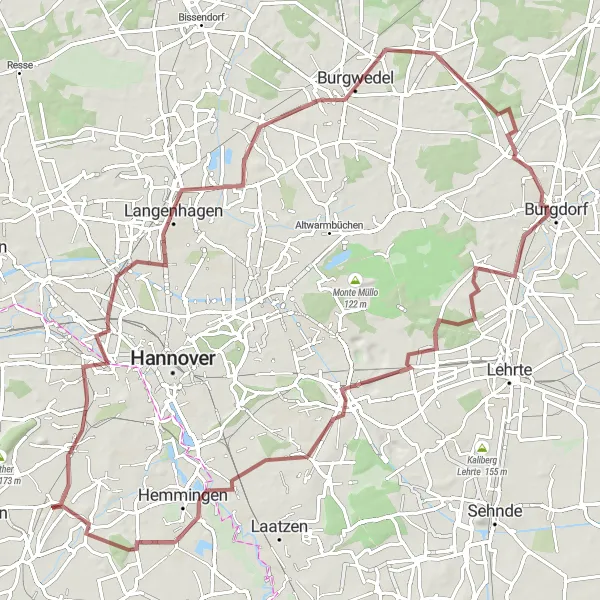 Map miniature of "Gravel Cycling Route: Ronneberg - Ihme-Roloven" cycling inspiration in Hannover, Germany. Generated by Tarmacs.app cycling route planner