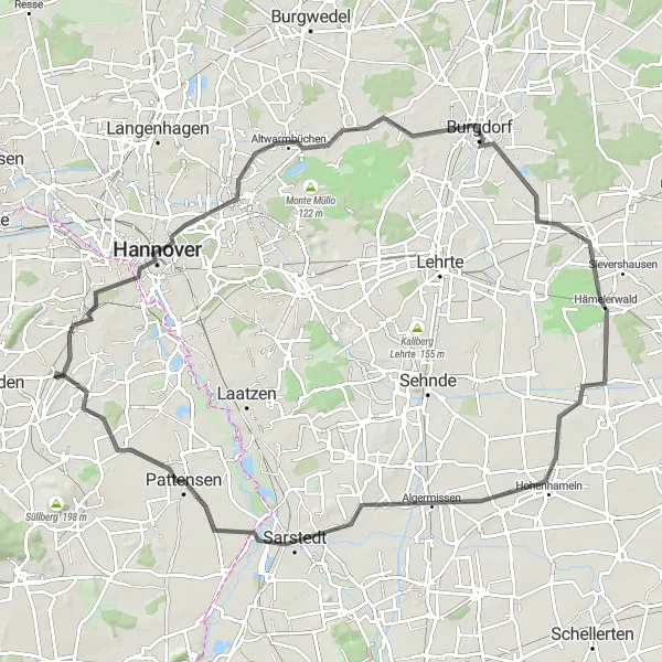 Map miniature of "Tour de Hannover" cycling inspiration in Hannover, Germany. Generated by Tarmacs.app cycling route planner