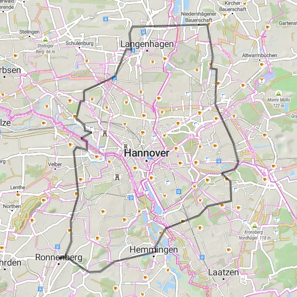 Map miniature of "Road Cycling Route: Ronnenberg - Hemmingen" cycling inspiration in Hannover, Germany. Generated by Tarmacs.app cycling route planner