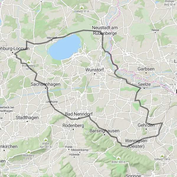 Map miniature of "Road Cycling Route: Ronnenberg to Gehrden" cycling inspiration in Hannover, Germany. Generated by Tarmacs.app cycling route planner