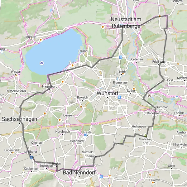 Map miniature of "Atgeberg to Schloss Ricklingen Loop" cycling inspiration in Hannover, Germany. Generated by Tarmacs.app cycling route planner