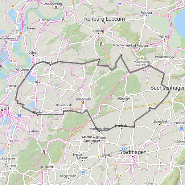 Map miniature of "Meerbeck and Windheim Exploration" cycling inspiration in Hannover, Germany. Generated by Tarmacs.app cycling route planner