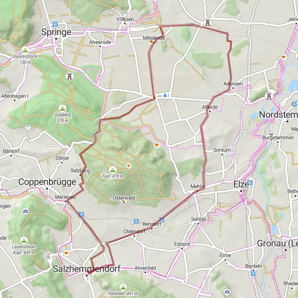 Map miniature of "Scenic Gravel Tour around Salzhemmendorf" cycling inspiration in Hannover, Germany. Generated by Tarmacs.app cycling route planner