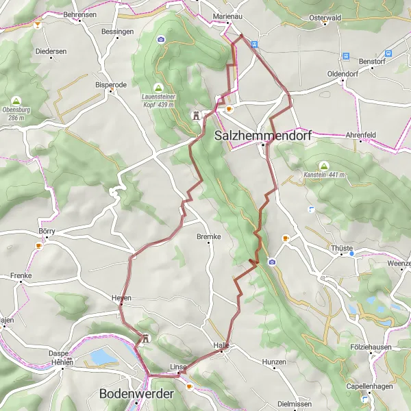 Map miniature of "Esperde Adventure" cycling inspiration in Hannover, Germany. Generated by Tarmacs.app cycling route planner