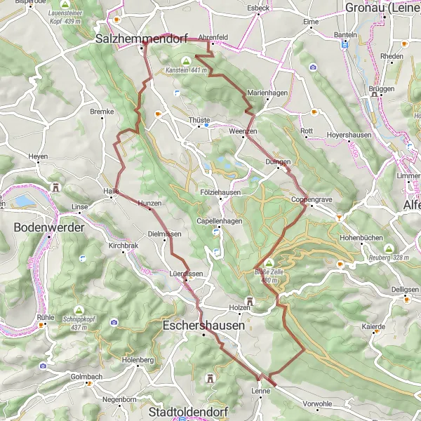 Map miniature of "Weenzen Loop" cycling inspiration in Hannover, Germany. Generated by Tarmacs.app cycling route planner