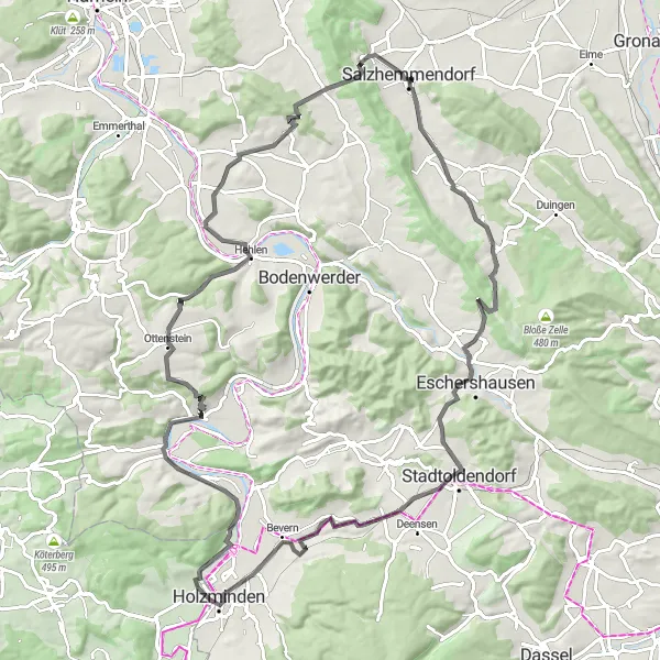 Map miniature of "Challenging Adventure in Salzhemmendorf" cycling inspiration in Hannover, Germany. Generated by Tarmacs.app cycling route planner