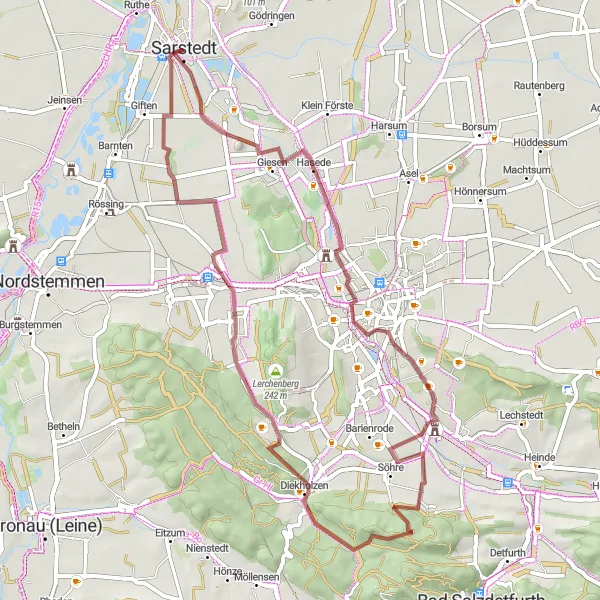 Karten-Miniaturansicht der Radinspiration "Gravel-Abenteuer durch die Tosmarberge" in Hannover, Germany. Erstellt vom Tarmacs.app-Routenplaner für Radtouren