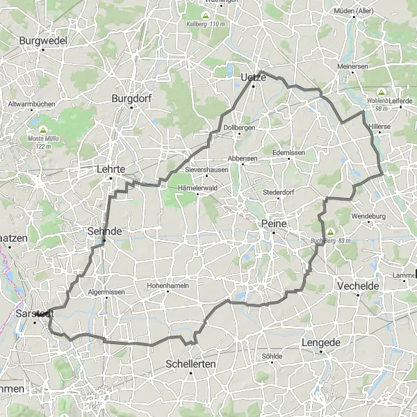 Karten-Miniaturansicht der Radinspiration "Uetze und Lahberg Rundtour" in Hannover, Germany. Erstellt vom Tarmacs.app-Routenplaner für Radtouren