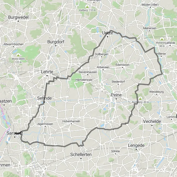 Map miniature of "Countryside Retreat" cycling inspiration in Hannover, Germany. Generated by Tarmacs.app cycling route planner