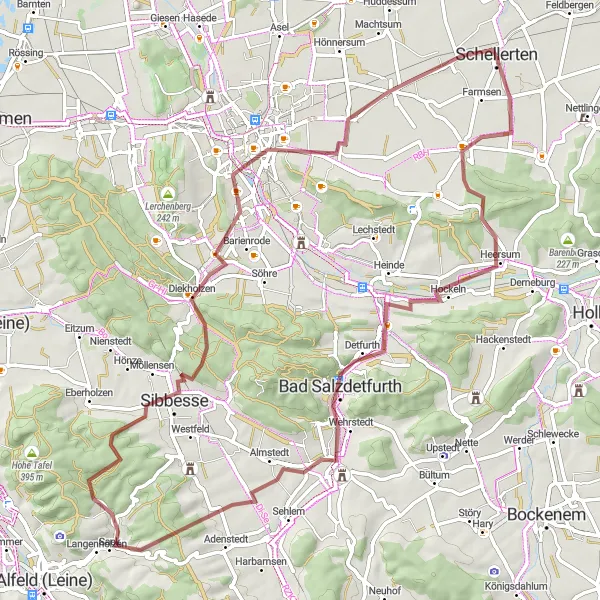 Map miniature of "Schellerten to Bettmar Gravel Cycling Route" cycling inspiration in Hannover, Germany. Generated by Tarmacs.app cycling route planner