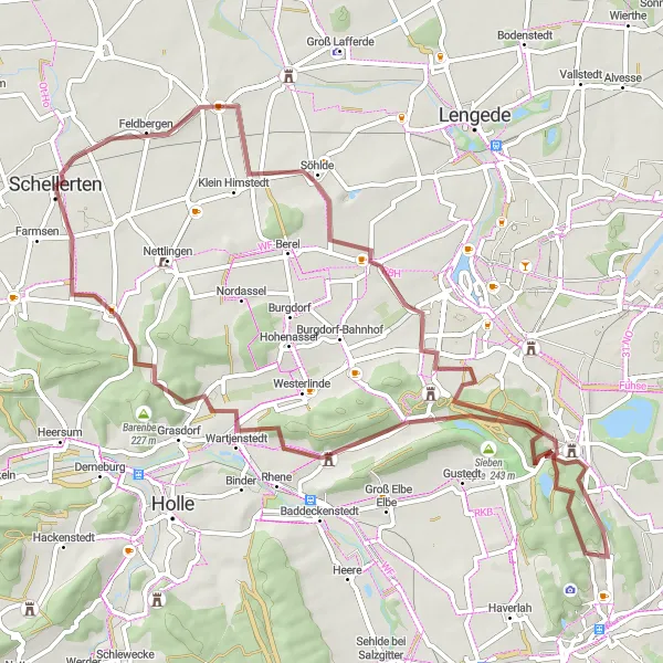 Map miniature of "Schellerten to Steinberg Gravel Cycling Route" cycling inspiration in Hannover, Germany. Generated by Tarmacs.app cycling route planner
