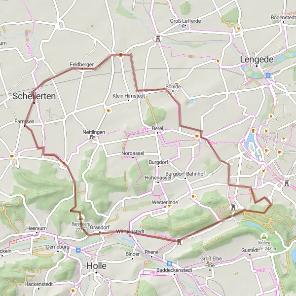 Karten-Miniaturansicht der Radinspiration "Gravel-Abenteuer um Söhlde" in Hannover, Germany. Erstellt vom Tarmacs.app-Routenplaner für Radtouren