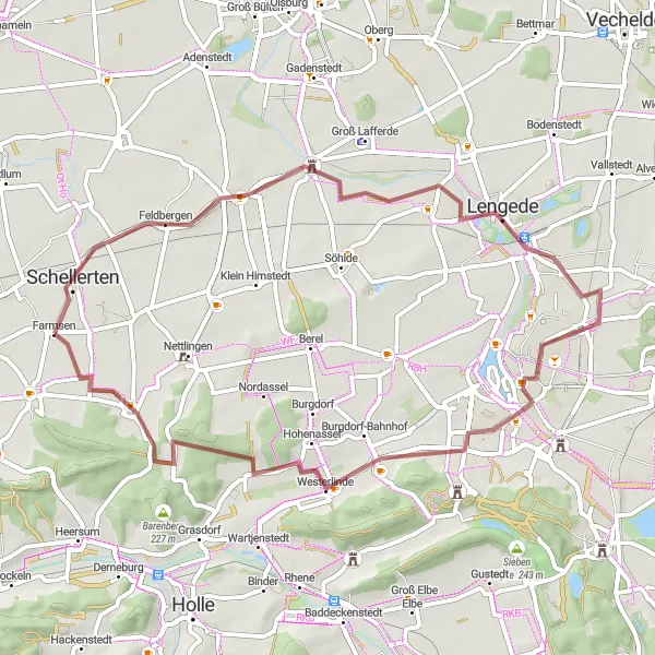 Map miniature of "Scenic Gravel Adventure - Hoheneggelsen to Farmsen" cycling inspiration in Hannover, Germany. Generated by Tarmacs.app cycling route planner