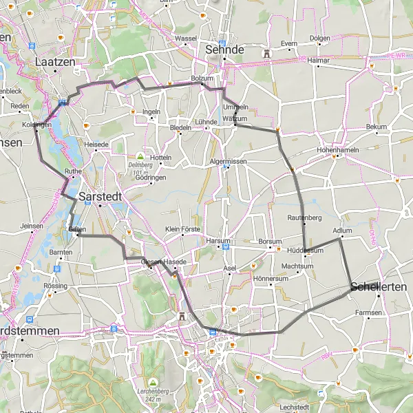 Map miniature of "Schellerten to Schellerten Road Cycling Route" cycling inspiration in Hannover, Germany. Generated by Tarmacs.app cycling route planner