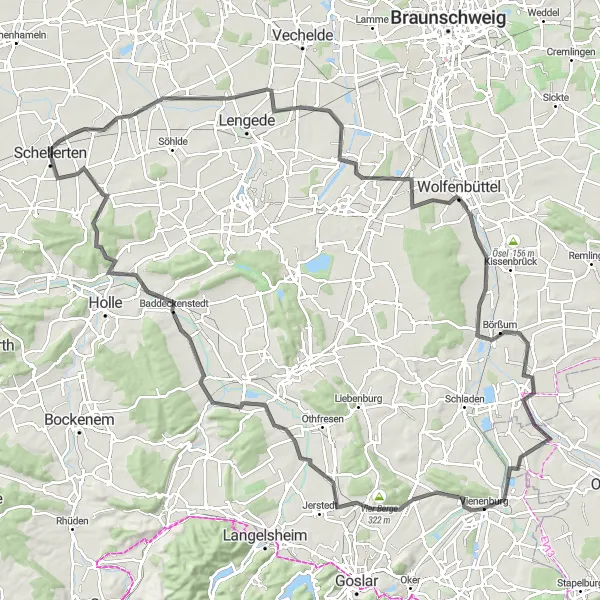 Map miniature of "Steinbrück Castle and Börßum Loop" cycling inspiration in Hannover, Germany. Generated by Tarmacs.app cycling route planner