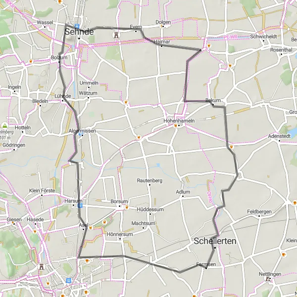 Map miniature of "Village Charm and Natural Beauty - Harsum to Schellerten" cycling inspiration in Hannover, Germany. Generated by Tarmacs.app cycling route planner