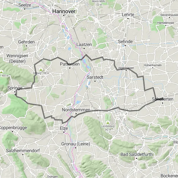 Map miniature of "Exploring Schellerten's Surrounding Castles" cycling inspiration in Hannover, Germany. Generated by Tarmacs.app cycling route planner