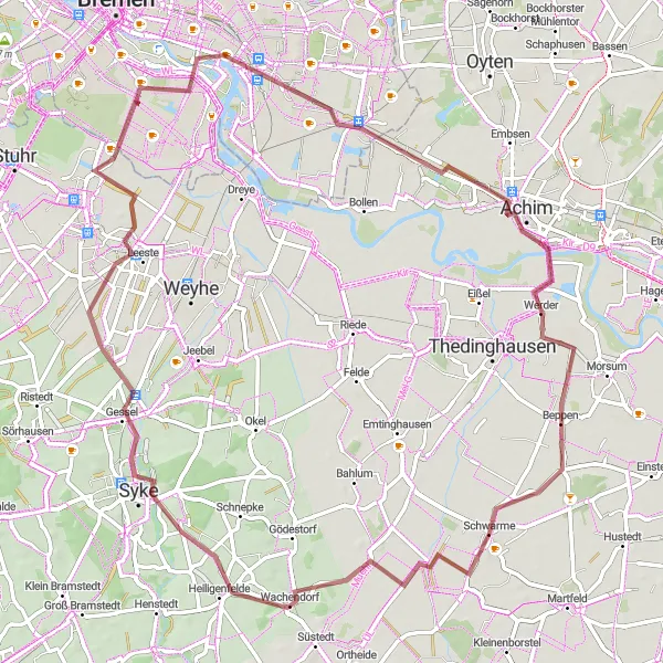 Map miniature of "Schwarme Gravel Adventure" cycling inspiration in Hannover, Germany. Generated by Tarmacs.app cycling route planner