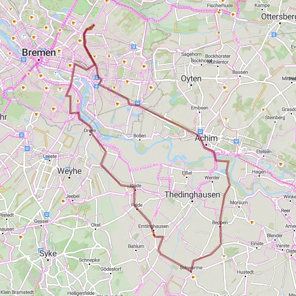 Map miniature of "The Emtinghausen Gravel Loop" cycling inspiration in Hannover, Germany. Generated by Tarmacs.app cycling route planner