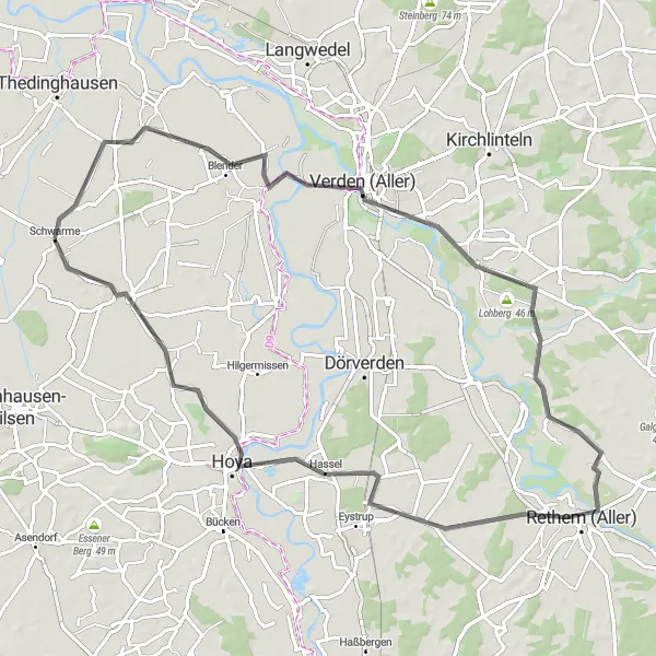 Map miniature of "The Hiddestorf Road Loop" cycling inspiration in Hannover, Germany. Generated by Tarmacs.app cycling route planner