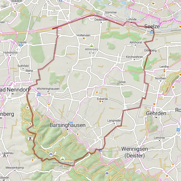 Map miniature of "Challenging Gravel Expedition near Seelze" cycling inspiration in Hannover, Germany. Generated by Tarmacs.app cycling route planner