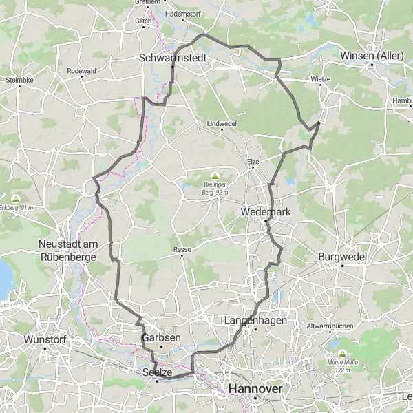 Map miniature of "Scenic Countryside Cycling" cycling inspiration in Hannover, Germany. Generated by Tarmacs.app cycling route planner