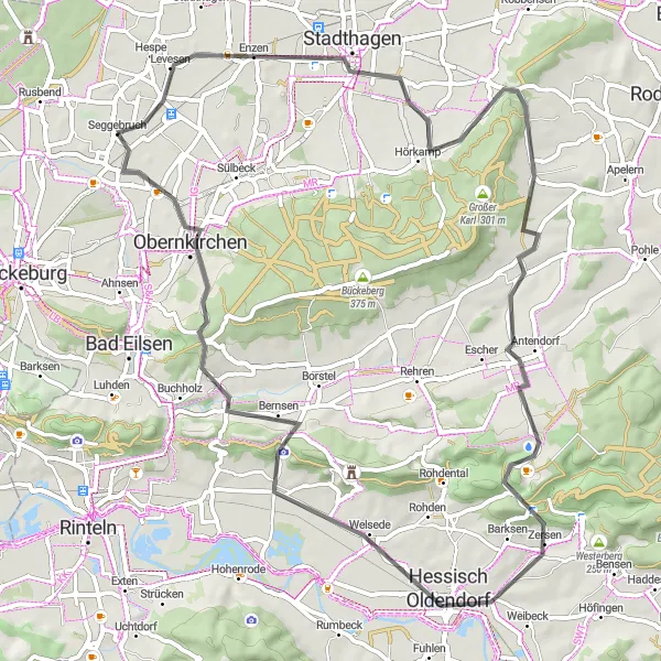 Map miniature of "Weser Valley Road Route" cycling inspiration in Hannover, Germany. Generated by Tarmacs.app cycling route planner