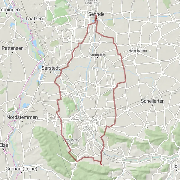 Map miniature of "Gravel Delight: Kaliberg Sehnde and Gelber Turm/Volkssternwarte Loop" cycling inspiration in Hannover, Germany. Generated by Tarmacs.app cycling route planner